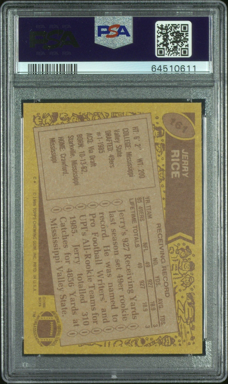 1986 Topps 161 Jerry Rice PSA 8