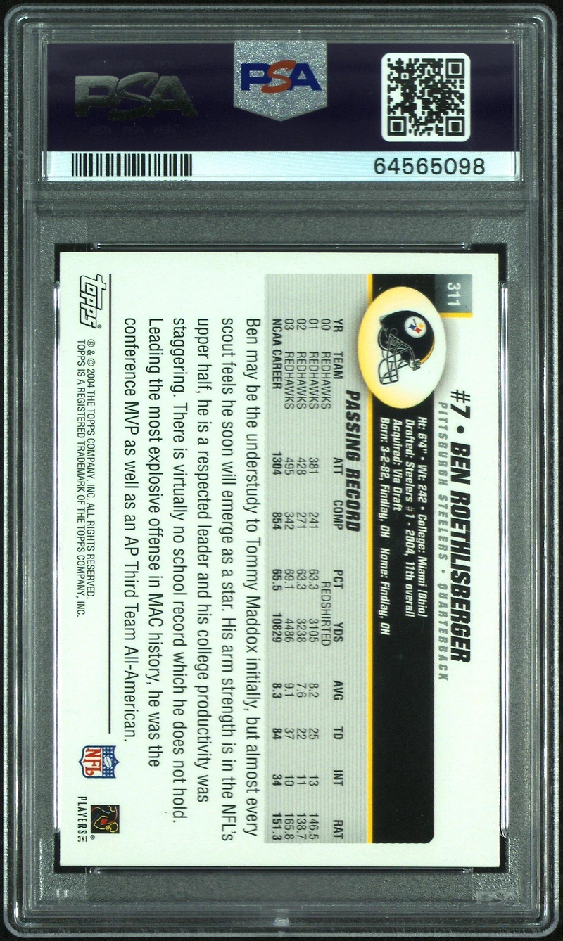 2004 Topps 311 Ben Roethlisberger Collection PSA 8