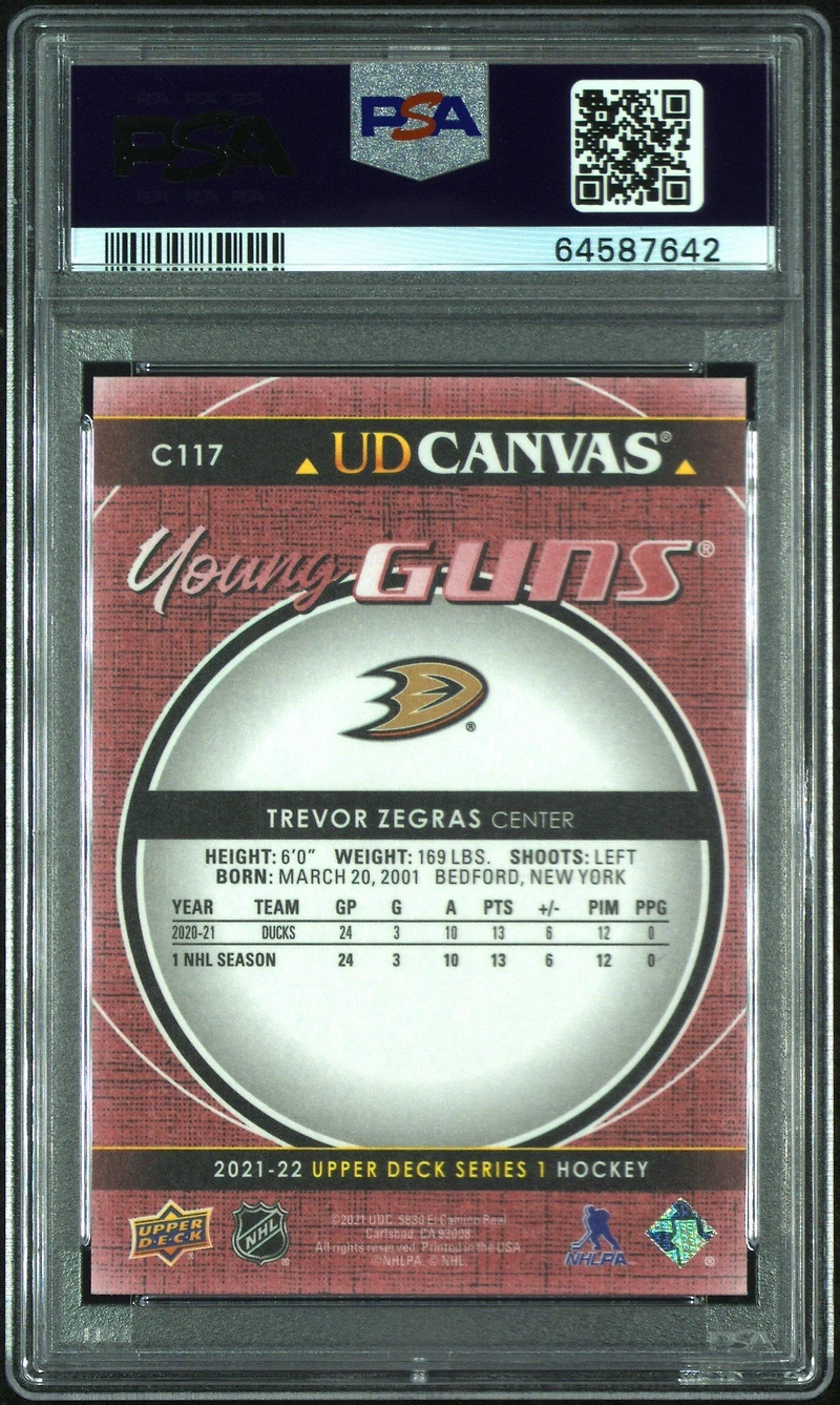 2021-2022 Upper Deck Ud Canvas C117 Trevor Zegras PSA 10