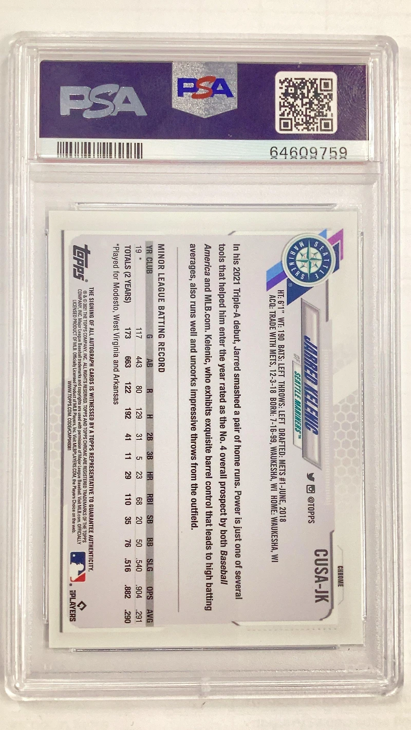 2021 Topps Chrome Update Autographs Jk Jarred Kelenic PSA 9