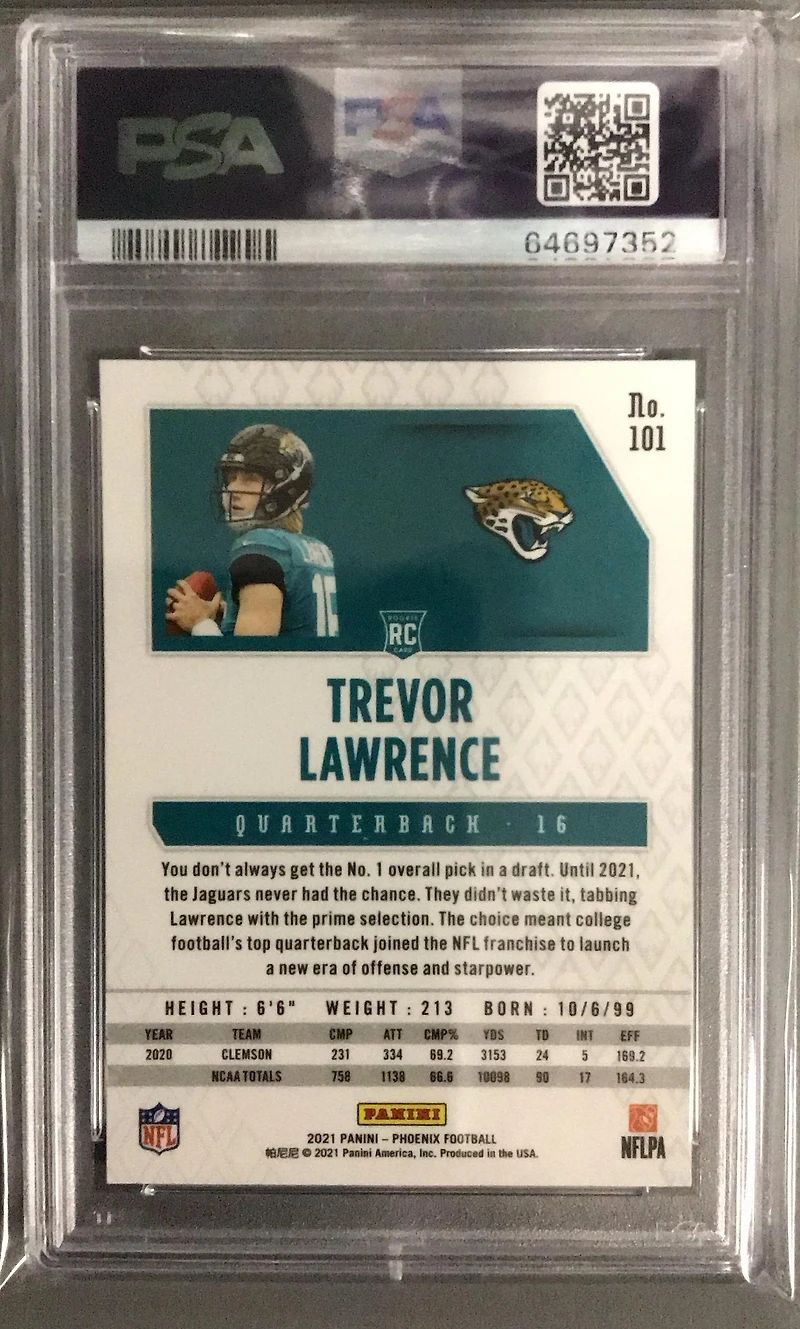 2021 Panini Phoenix 101 Trevor Lawrence Fire Burst PSA