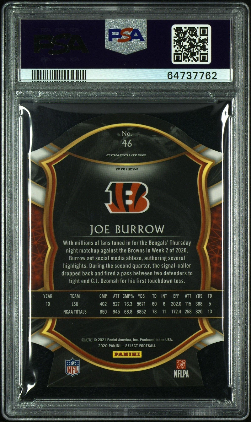 2020 Panini Select Joe Burrow Die-cut Prizm PSA