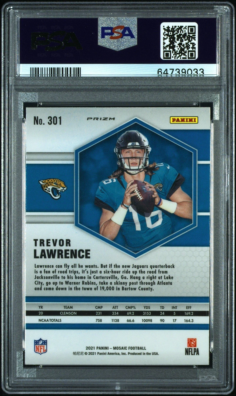 2021 Panini Mosaic 301 Trevor Lawrence Honeycomb PSA 8