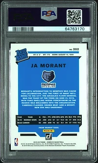 2019 Panini Donruss 202 Ja Morant Infinite PSA 10
