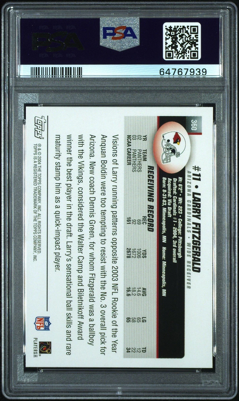 2004 Topps 360 Larry Fitzgerald Collection PSA 9