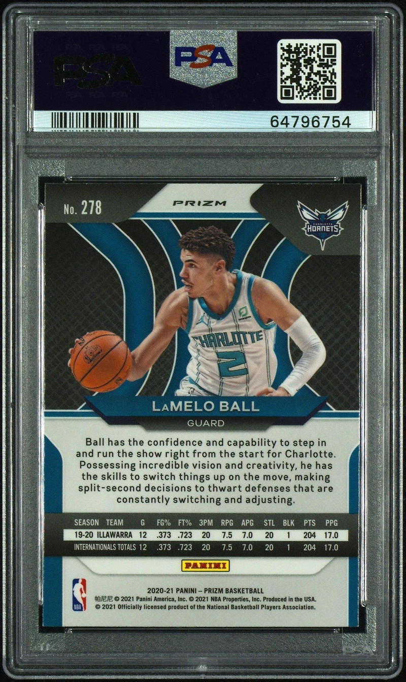 2020 Panini Prizm 278 Lamelo Ball Ruby Wave PSA 9