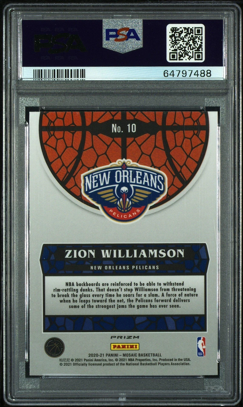 2020 Panini Mosaic Stained Glass 10 Zion Williamson PSA 10