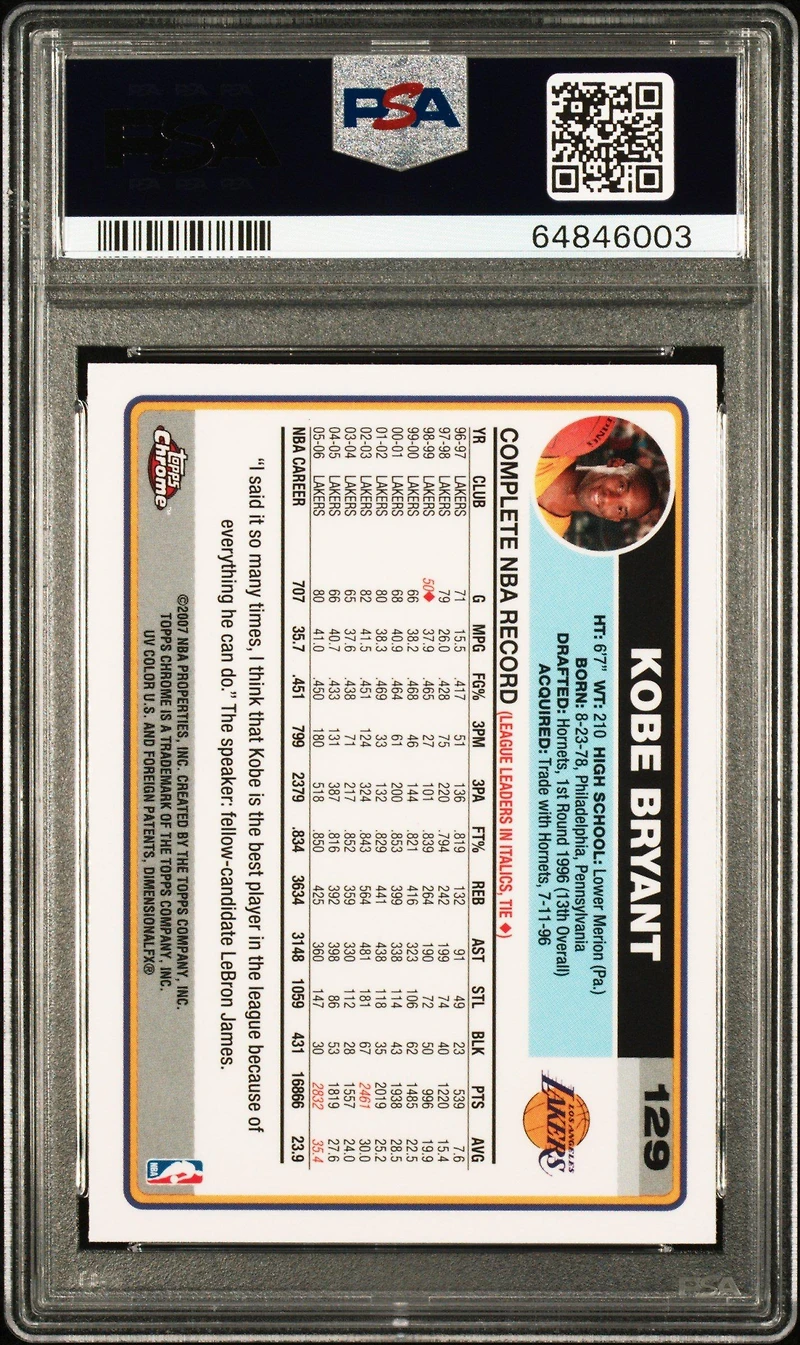 2006 Topps Chrome 129 Kobe Bryant PSA 9