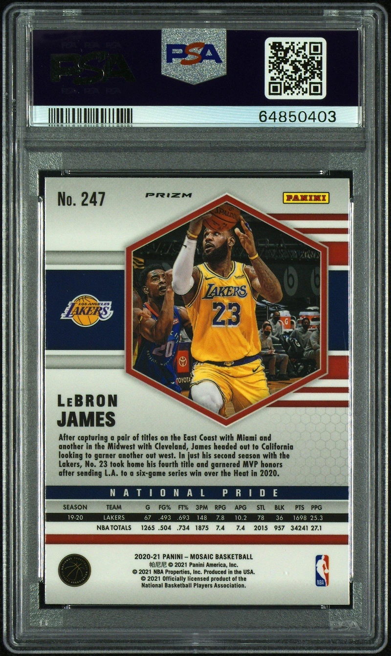2020 Panini Mosaic 247 Lebron James Gold Wave PSA 10