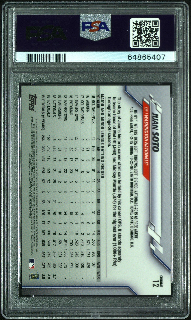 2020 Topps Chrome 12 Juan Soto Sp PSA 10
