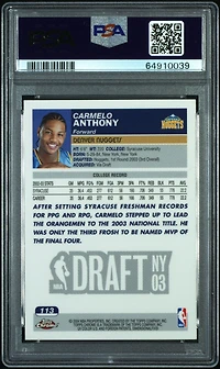 2003 Topps Chrome 113 Carmelo Anthony PSA 9