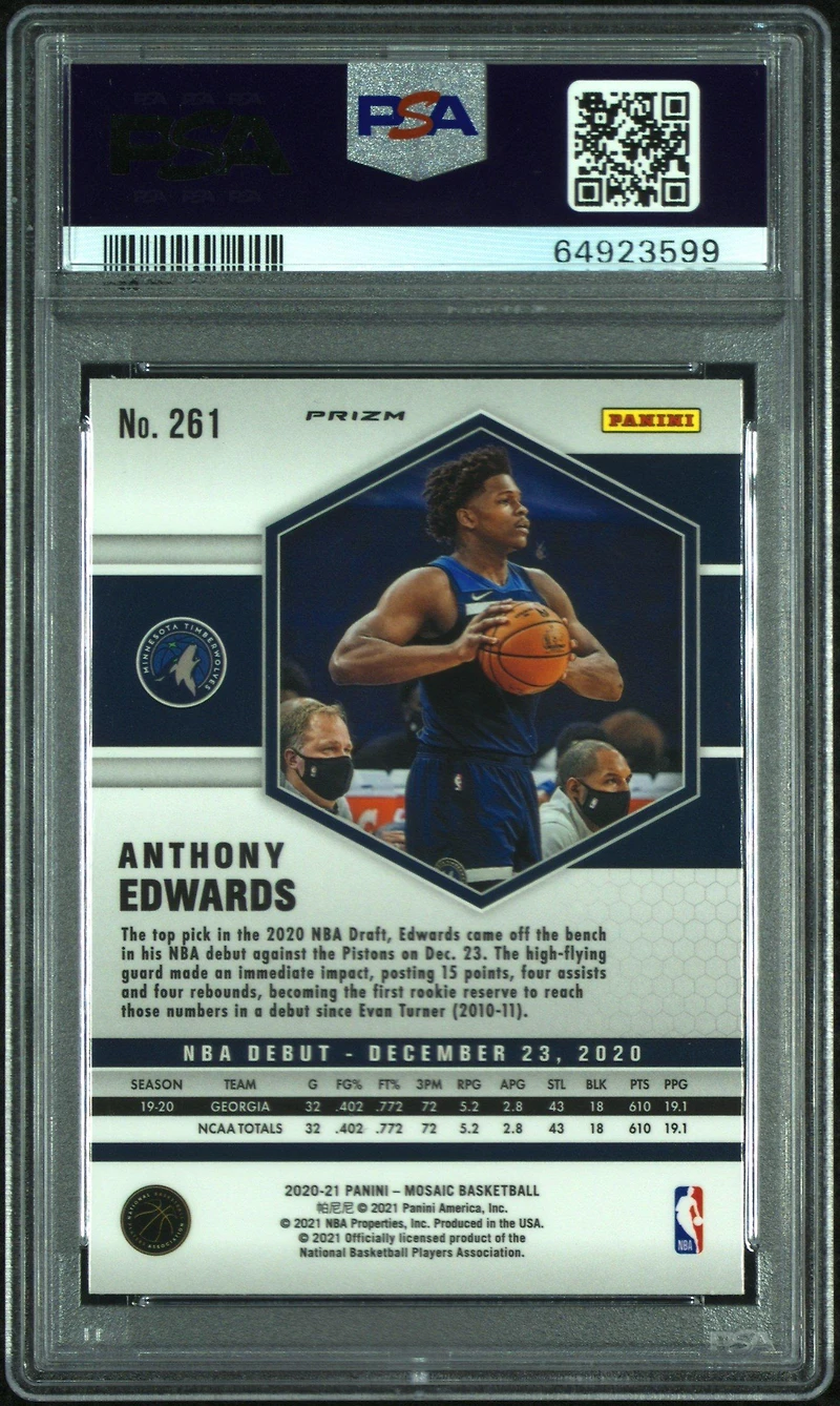 2020 Panini Mosaic 261 Anthony Edwards Red Mosaic PSA 10