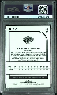 2019 Panini Hoops 296 Zion Williamson Teal Explosion PSA 10