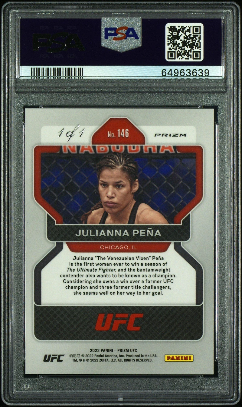 2022 Panini Prizm Ufc 146 Julianna Pena Black Shimmer 1/1 PSA 9
