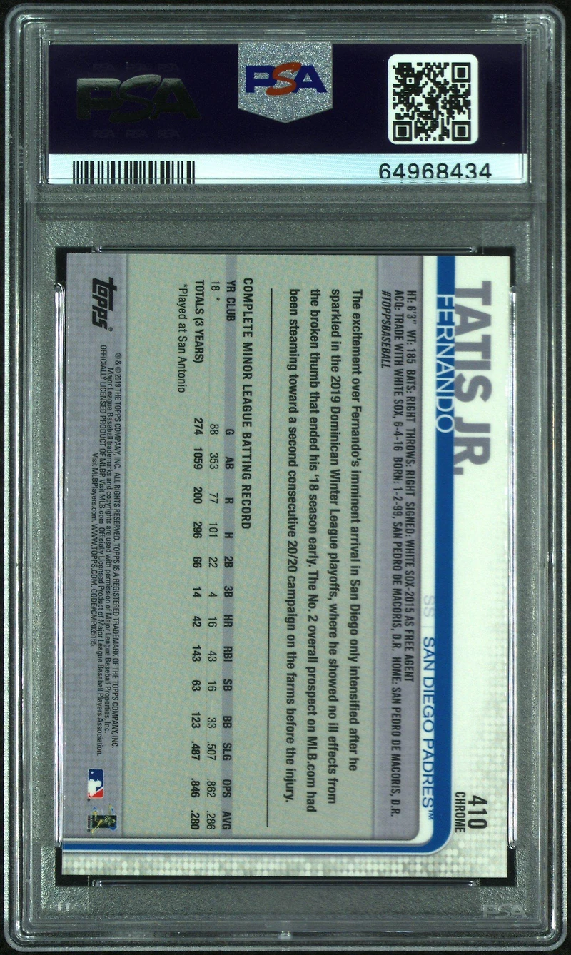 2019 Topps Complete Set 410 Fernando Tatis Jr. PSA 9