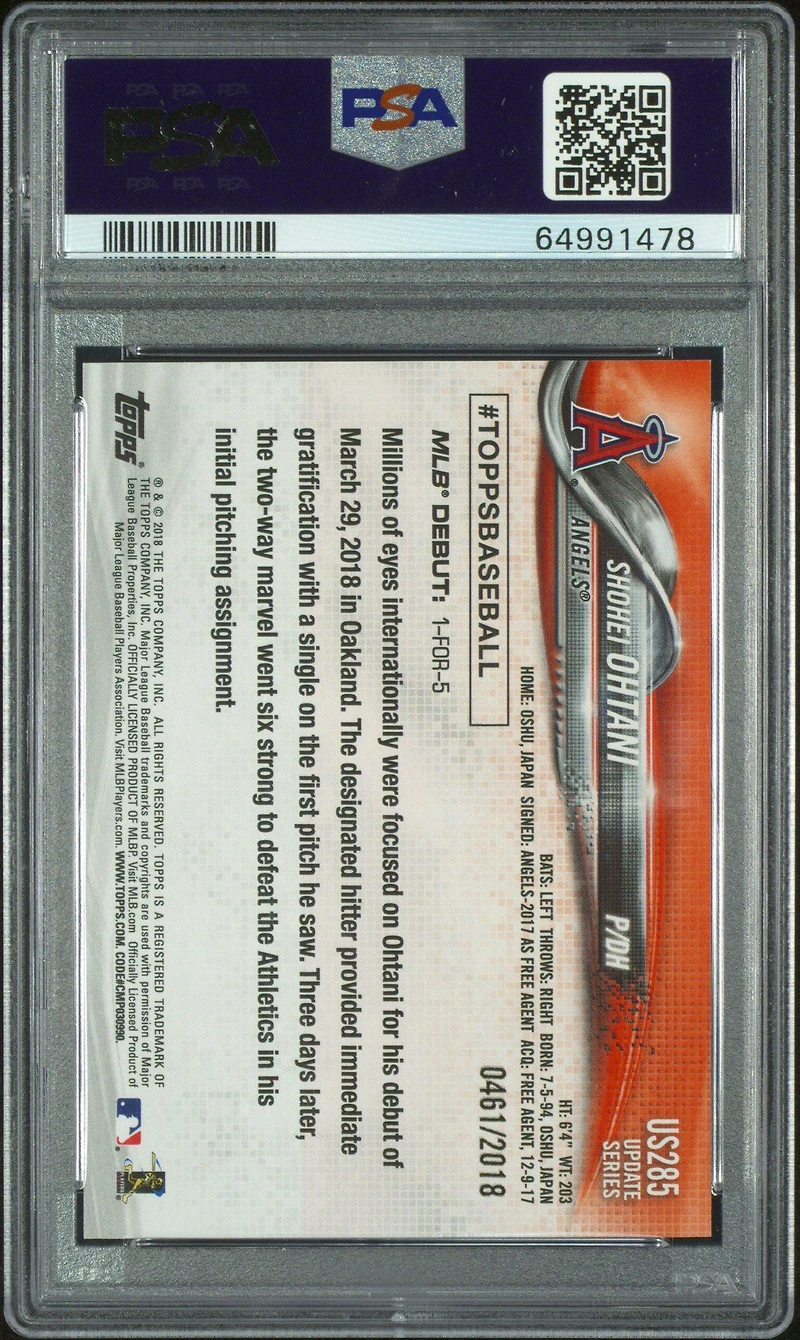 2018 Topps Update Us285 Shohei Ohtani Gold PSA 9