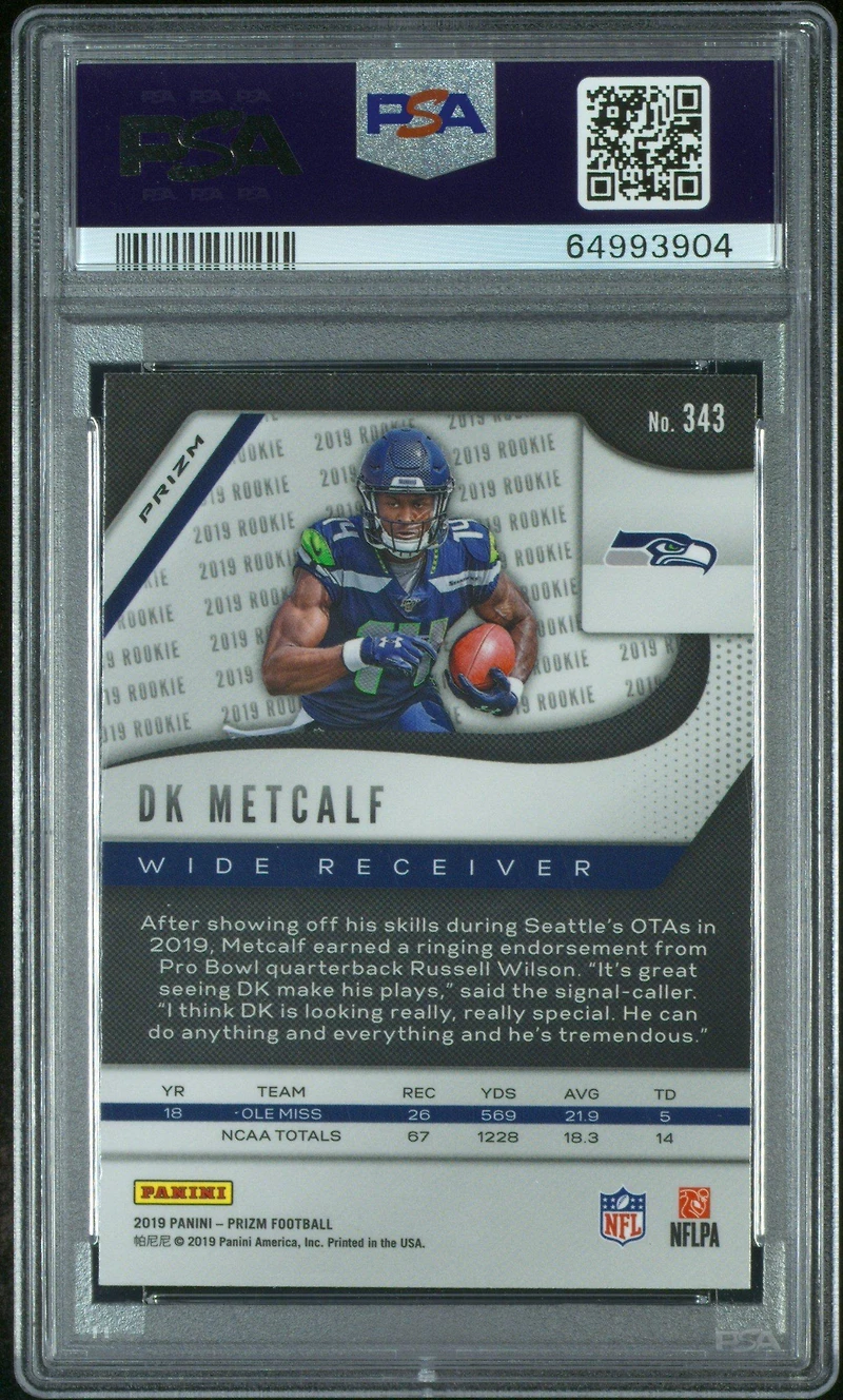 2019 Panini Prizm 343 Dk Metcalf Lazer Prizm PSA 10