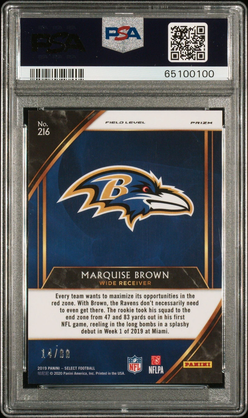 2019 Panini Select 216 Marquise Brown Dragon Scale Prizm PSA 10