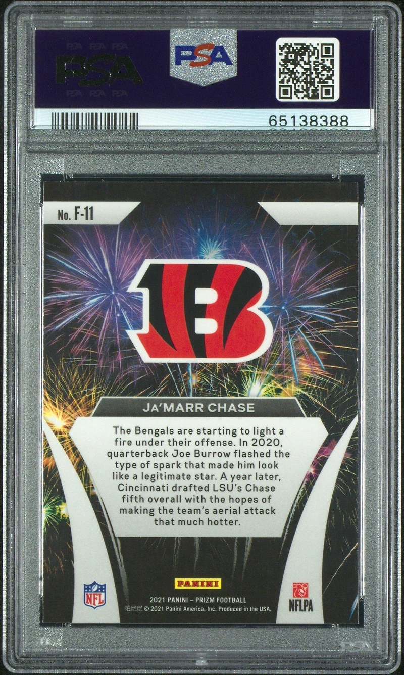 2021 Panini Prizm Fireworks F11 Ja'marr Chase PSA 10