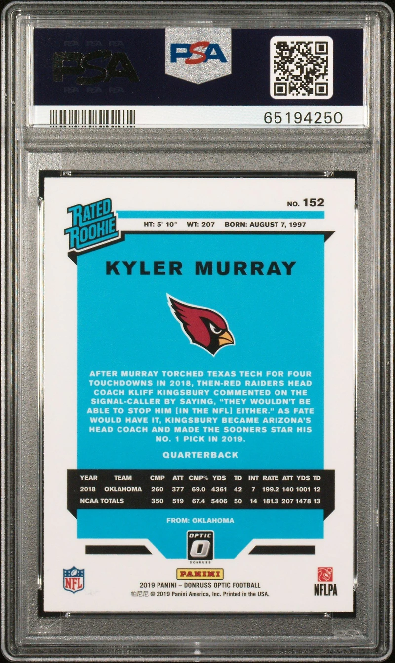 2019 Panini Donruss Optic 152 Kyler Murray PSA 9