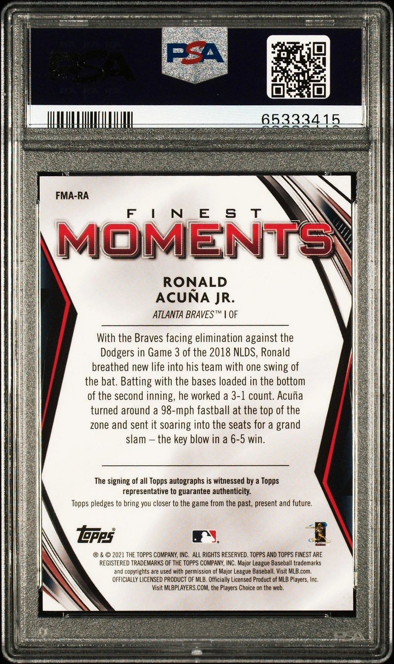 2021 Topps Finest Finest Moments Autographs Fmara Ronald Acuna Jr. PSA 10