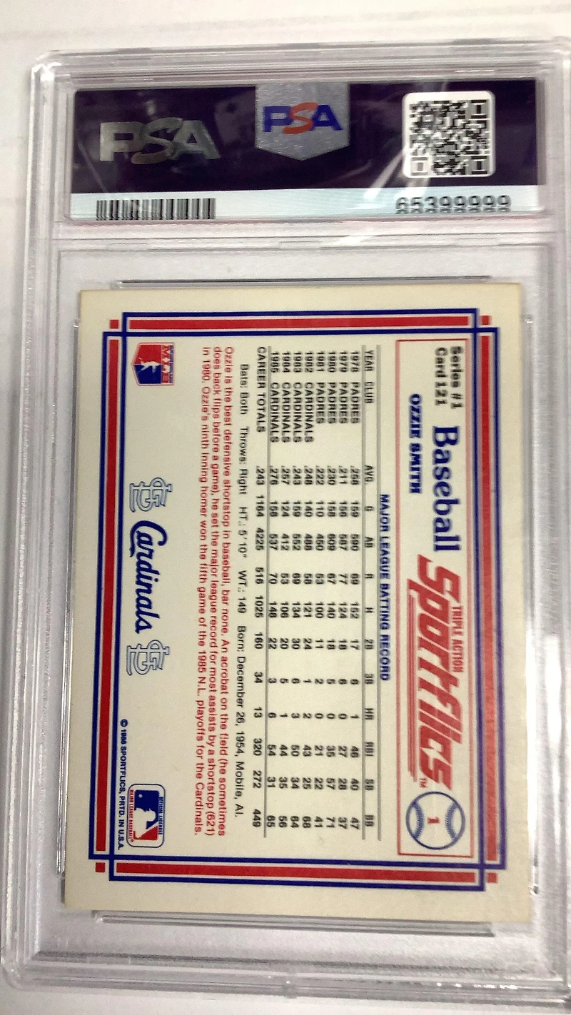1986 Sportflics 121 Ozzie Smith PSA 10