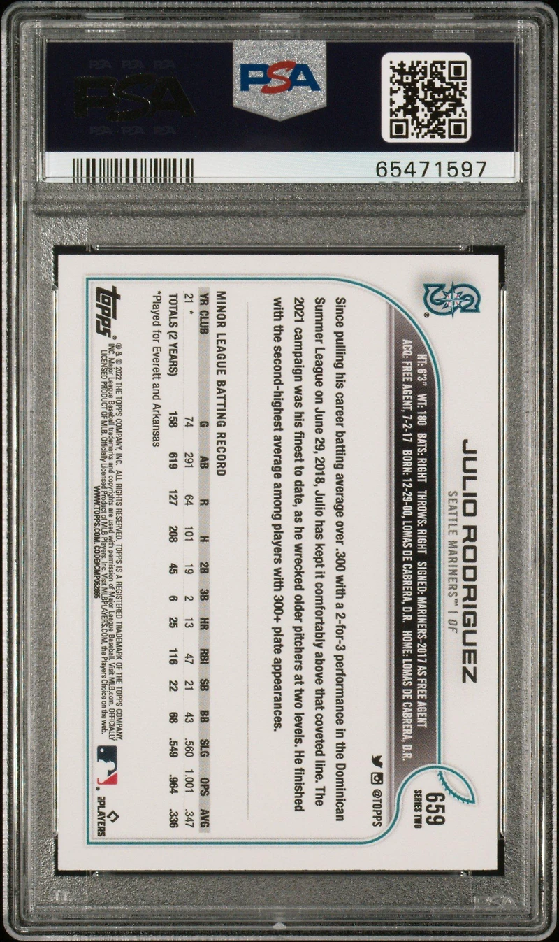 2022 Topps 659 Julio Rodriguez Series 2-sp PSA