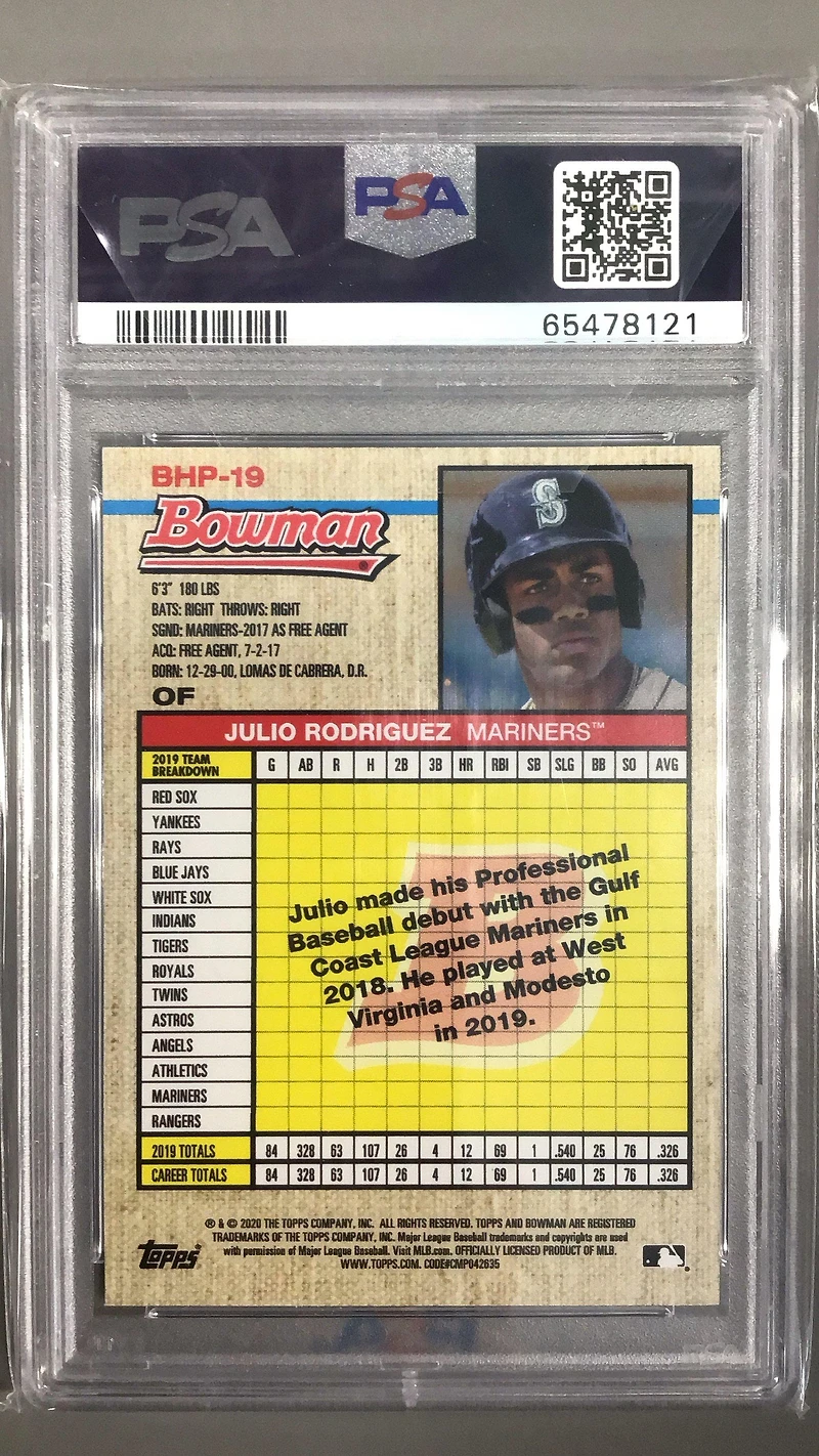2020 Bowman Heritage Prospects 19 Julio Rodriguez PSA 10