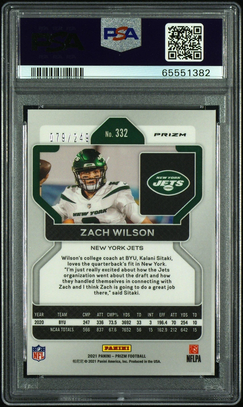 2021 Panini Prizm 332 Zach Wilson Orange Prizm PSA 9