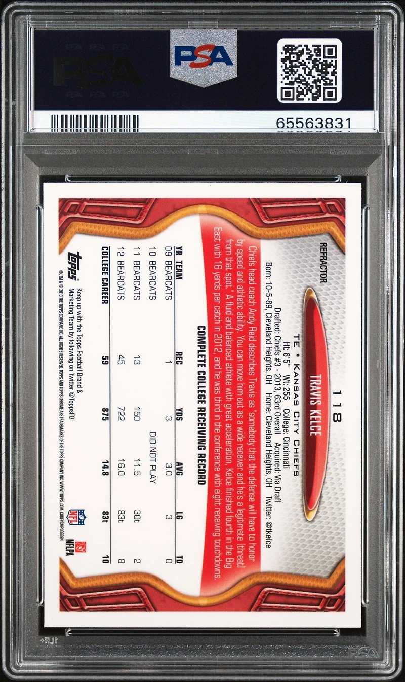 2013 Topps Chrome 118 Travis Kelce Refractor PSA 9