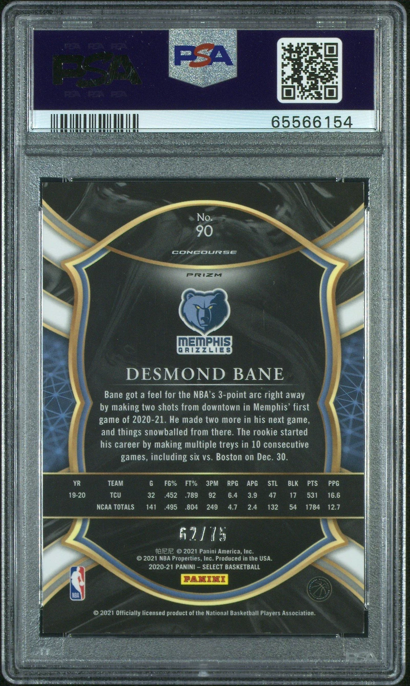 2020 Panini Select 90 Desmond Bane Neon Green Prizm PSA 9