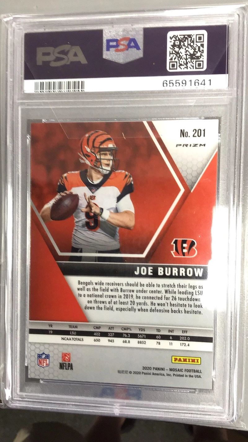 2020 Panini Mosaic 201 Joe Burrow Reactive Gold PSA 10