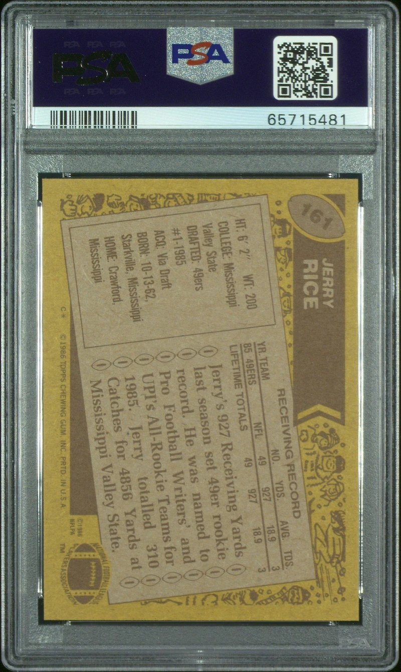 1986 Topps 161 Jerry Rice PSA 8