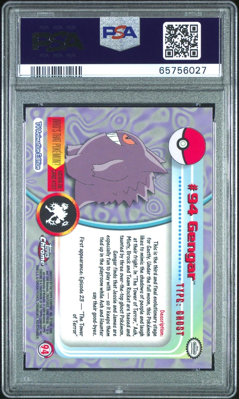 2000 Topps Chrome Pokemon T.v. 94 Gengar PSA 10
