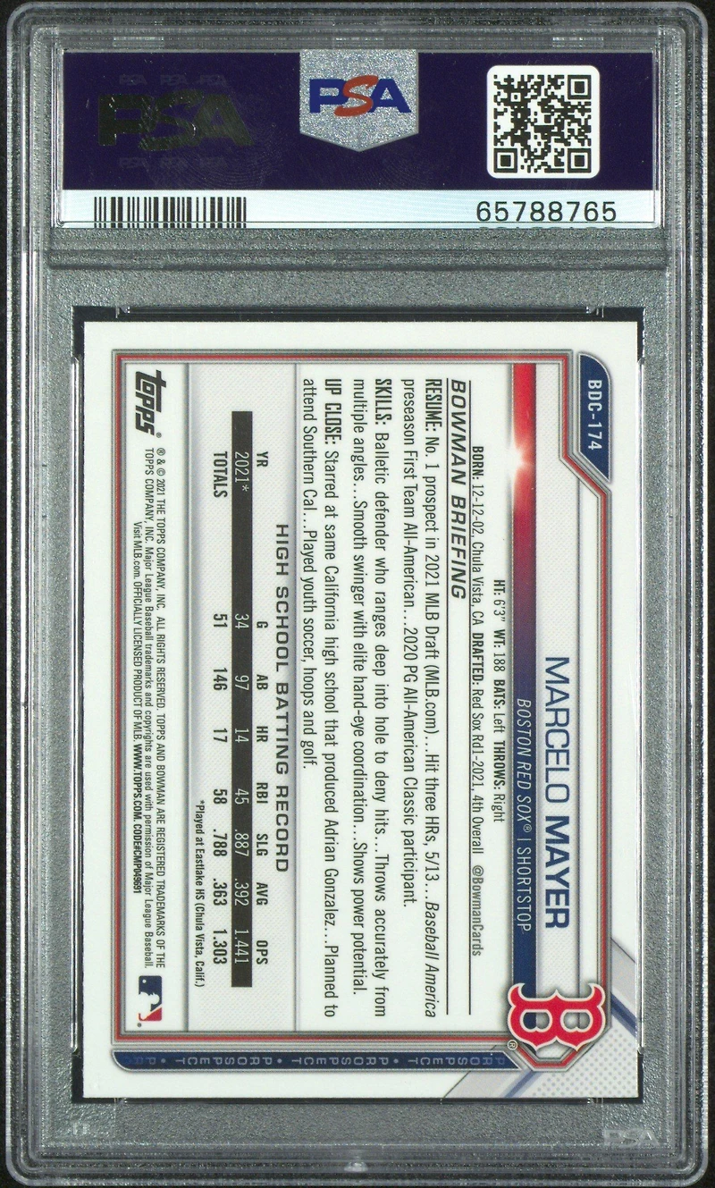 2021 Bowman Draft Chrome Sapphire Edition Bdc174 Marcelo Mayer PSA 9