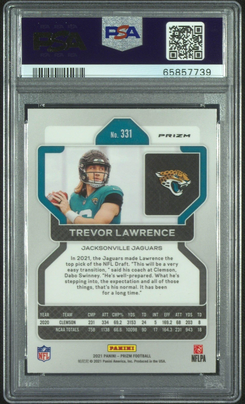 2021 Panini Prizm 331 Trevor Lawrence Red/white/blue Prizm PSA 9