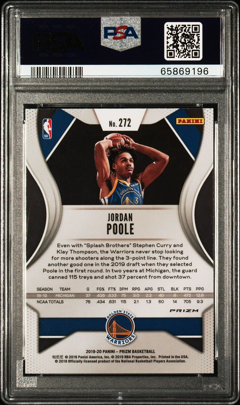 2019 Panini Prizm 272 Jordan Poole PSA 10