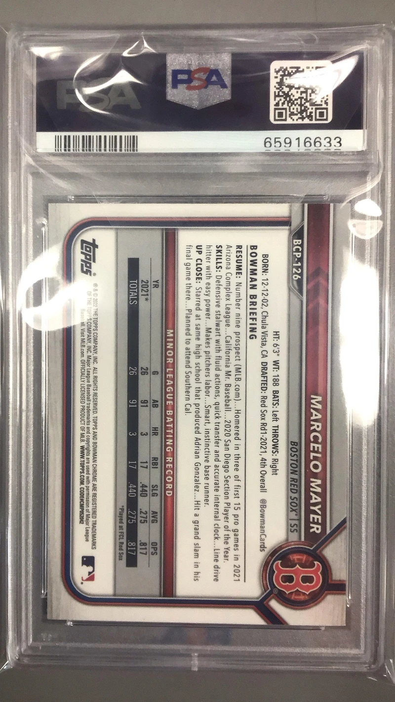 2022 Bowman Mega Box Chrome 126 Marcelo Mayer Sp PSA 10