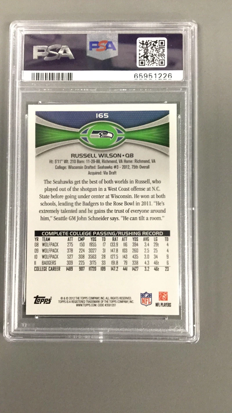 2012 Topps 165 Russell Wilson Passing-stands Visible PSA 10