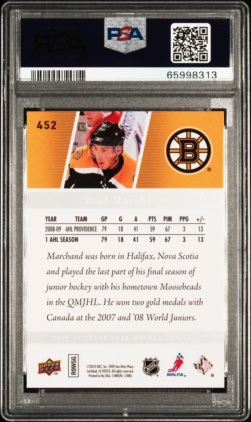 2009 Upper Deck 452 Brad Marchand PSA 10