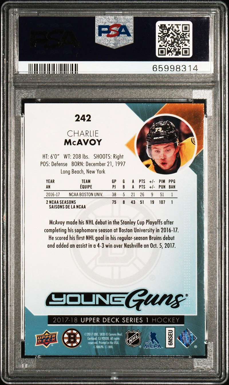 2017 Upper Deck 242 Charlie Mcavoy PSA 9