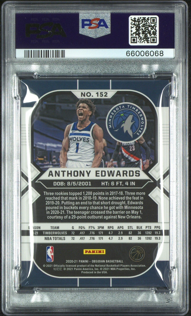 2020 Panini Obsidian 152 Anthony Edwards PSA 9
