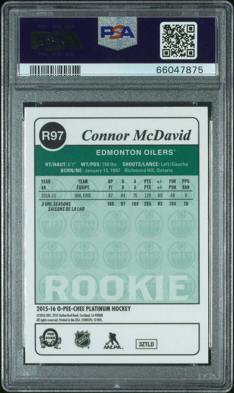 2015 O-pee-chee Platinum Retro R97 Connor Mcdavid PSA 9