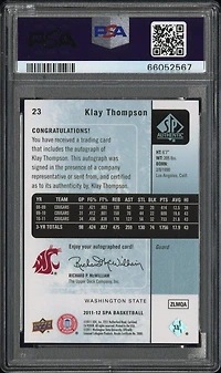 2011 Sp Authentic 23 Klay Thompson Autograph PSA 8