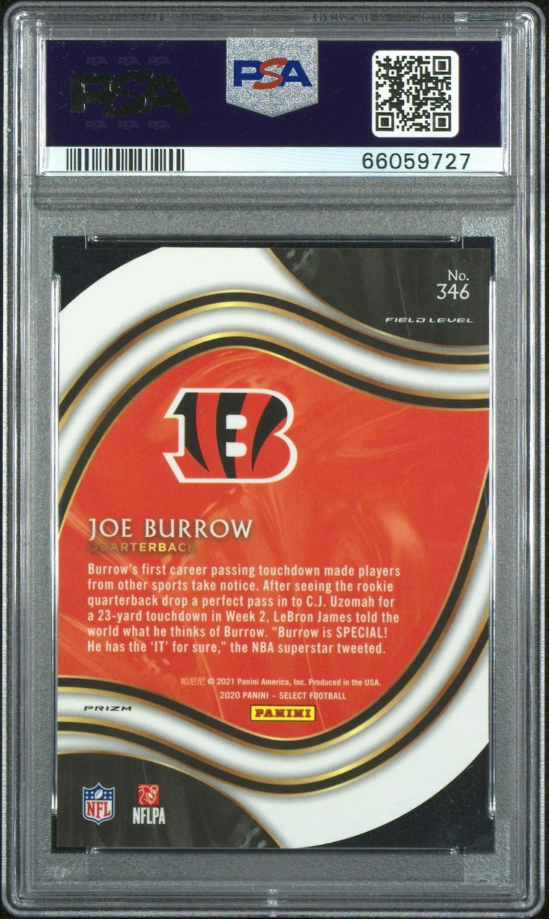 2020 Panini Select Joe Burrow Die-cut Neon Green Prizm PSA