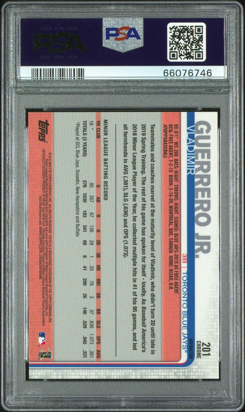2019 Topps Chrome 201 Vladimir Guerrero Jr. Sepia Refractor PSA 10