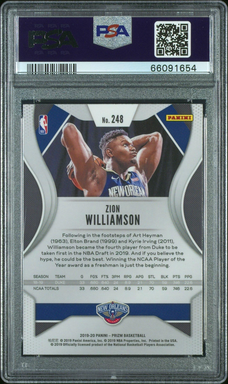 2019 Panini Prizm 248 Zion Williamson PSA 10
