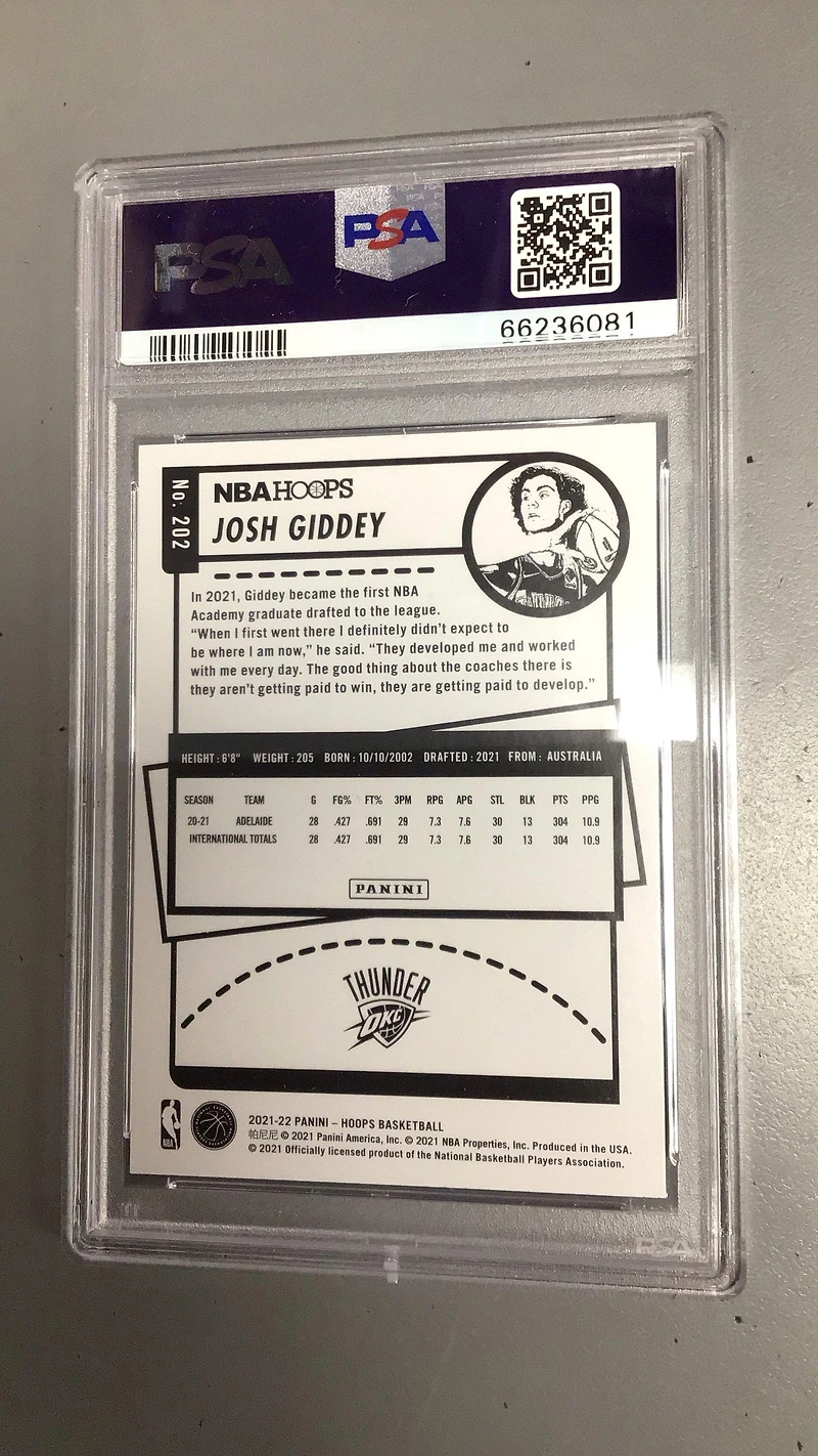 2021 Panini Nba Hoops 202 Josh Giddey Teal Explosion PSA 9