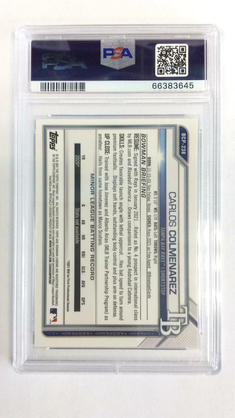 2021 Bowman Chrome Prospects Bcp238 Carlos Colmenarez PSA 9