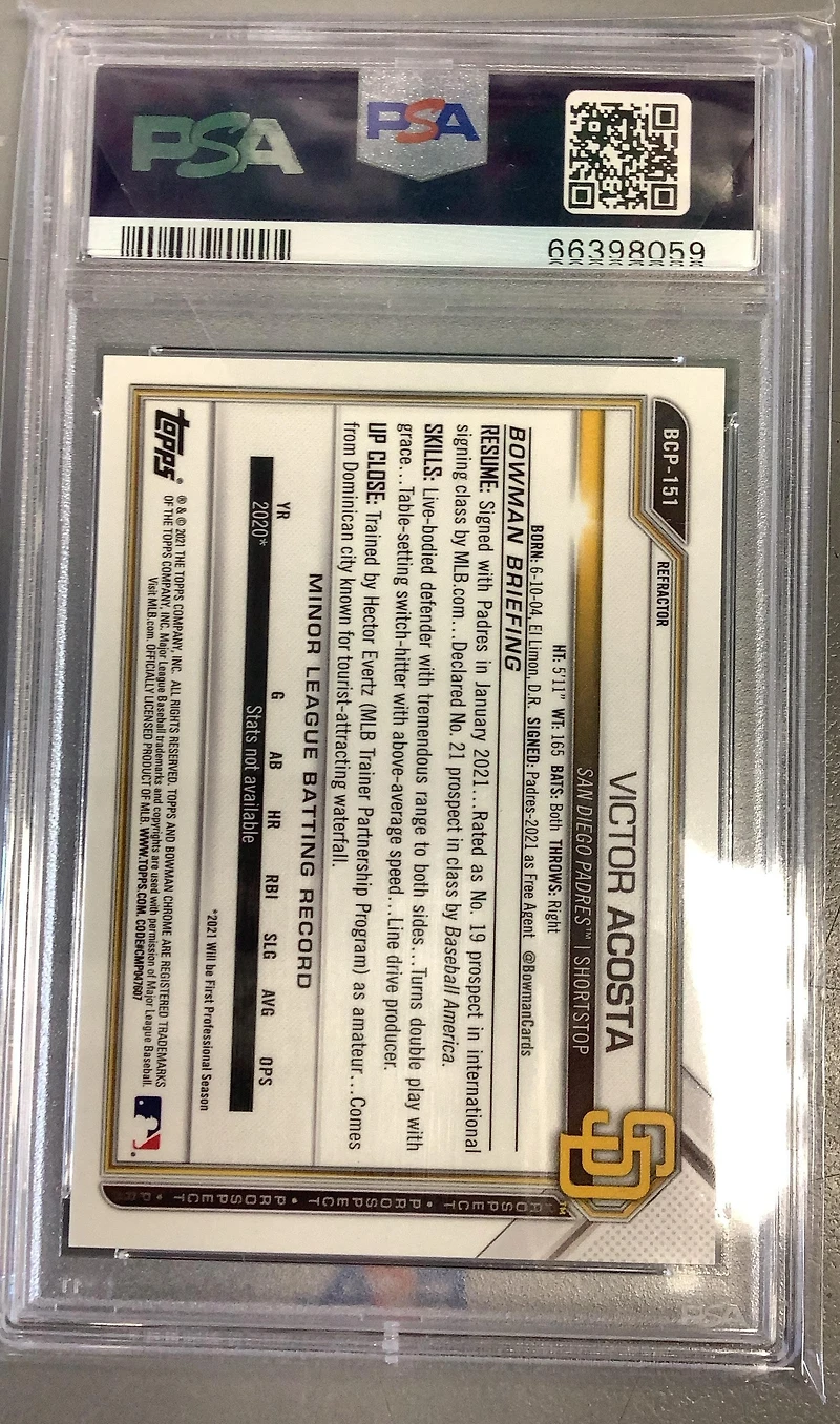 2021 Bowman Chrome Prospects Bcp151 Victor Acosta Refractor PSA 10